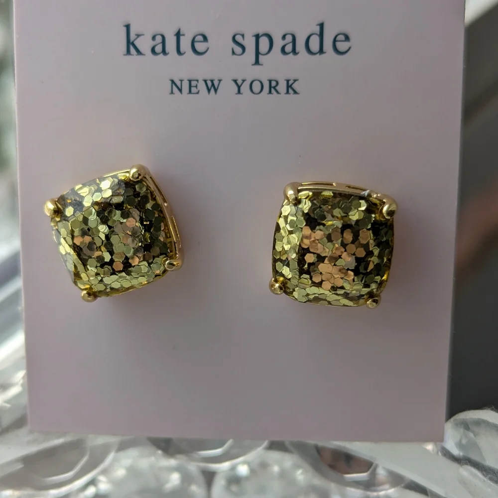 NWT Kate Spade Gold Glitter Squares Earrings
